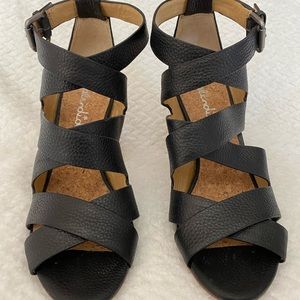 Splendid Black Leather Crisscross Heeled Sandals